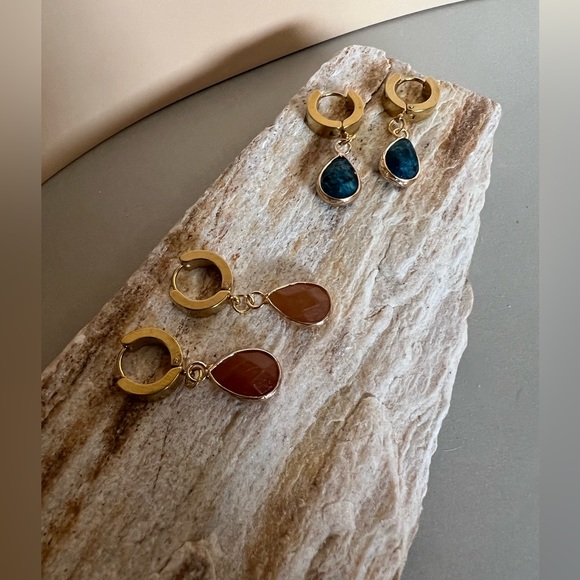 Crystal & Stone Dainty Gold Hoop Earrings - Stylish Boho Chic Earrings - Picture 1 of 15